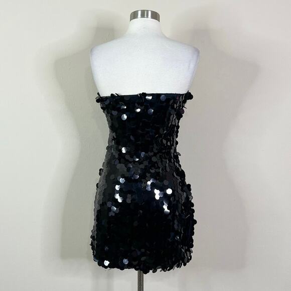 NEW 12th Tribe | Sequin Disc Strapless Sparkle Party Black Cocktail Mini Dress - Picture 7 of 12